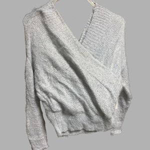 Forever 21 Furry Cross Neck Blue Sweater